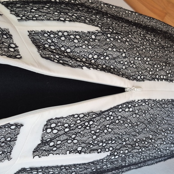 Bcbg Maxazria Rumor Dress White Black Lace Blocked Sheath Dress Size 8 - Picture 16 of 17